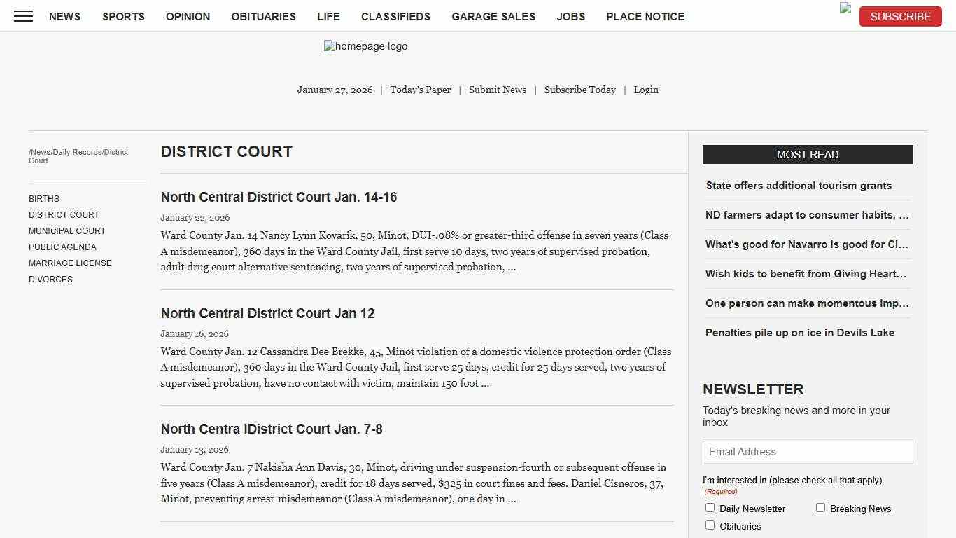 District Court News, Sports, Jobs - Minot Daily News