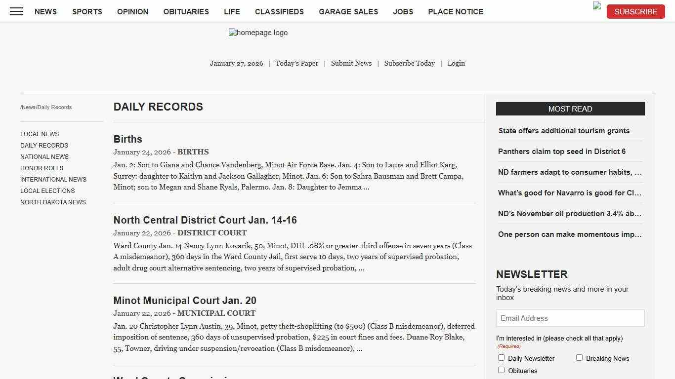 Daily Records News, Sports, Jobs - Minot Daily News
